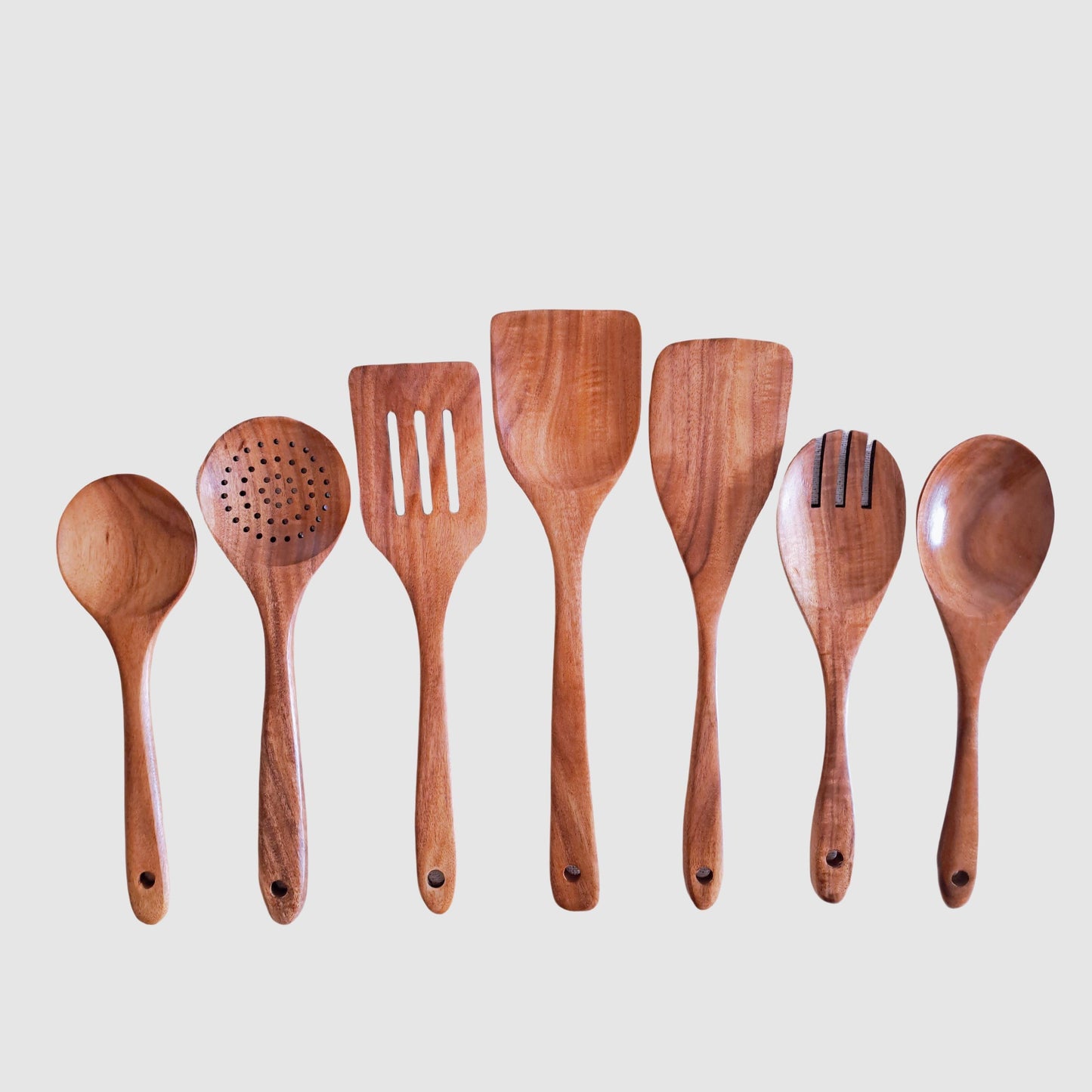 9-Piece Teak Wood Kitchen Utensil Set | Heat-Resistant &amp; Durable | Includes Spatulas, Spaghetti Spoon, Salad Fork, Utensil Holder and More.