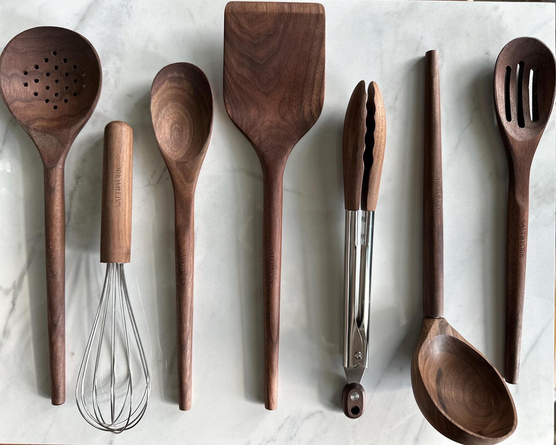 Walnut Wood Kitchen Utensil Set, Handcrafted Natural Cooking Tool, Nontoxic, Plastic-Free, Safe for Nonstick Cookware, Kitchen Wedding Gift.