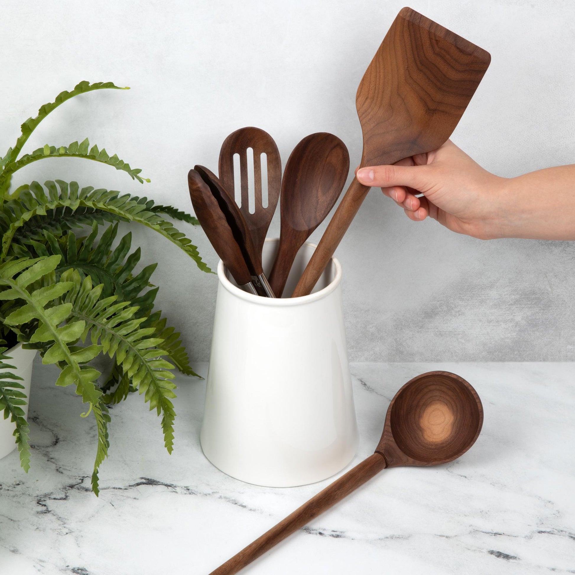 Walnut Wood Kitchen Utensil Set, Handcrafted Natural Cooking Tool, Nontoxic, Plastic-Free, Safe for Nonstick Cookware, Kitchen Wedding Gift.