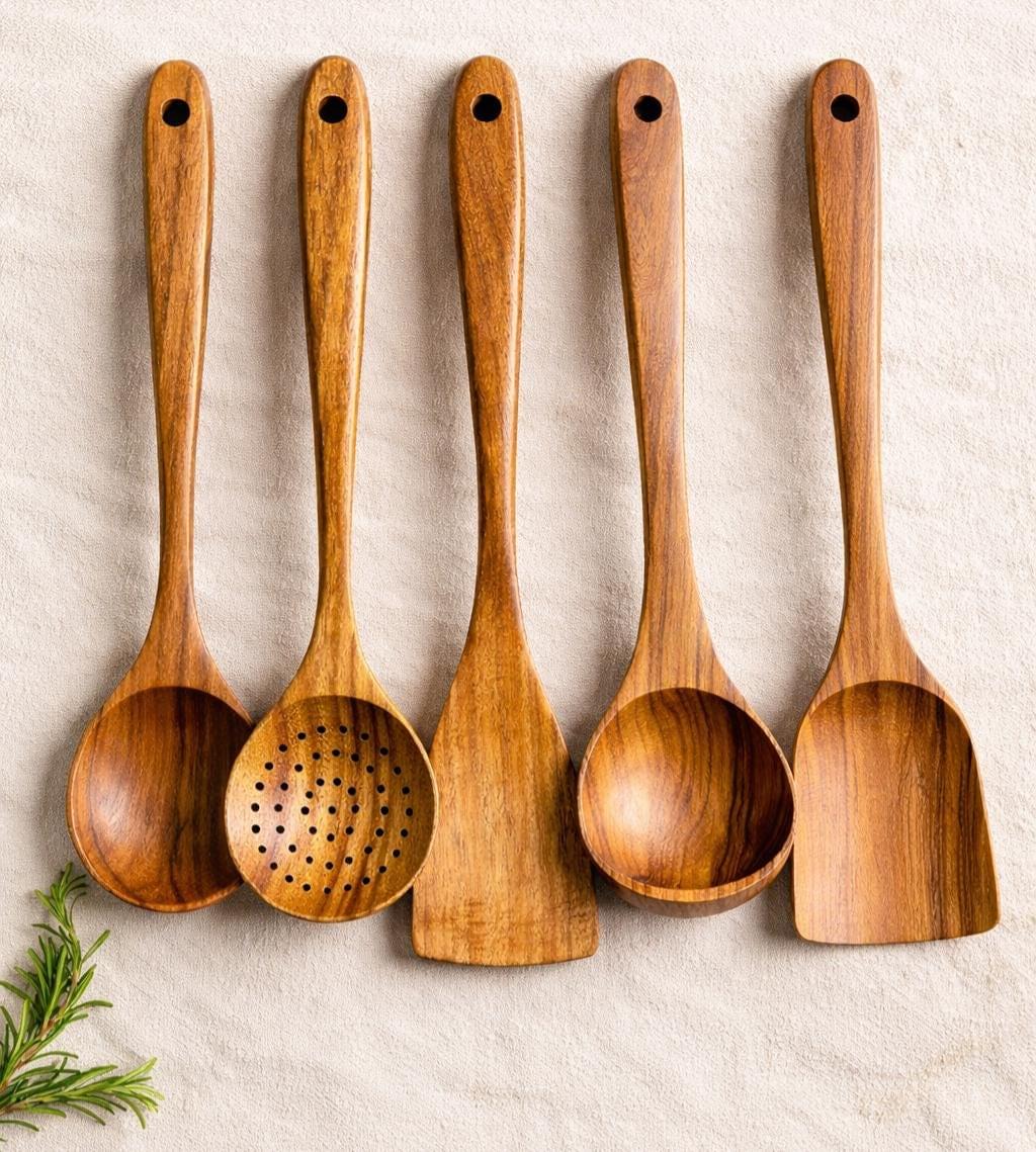 Wooden Kitchen Utensil Set | Wooden Cooking Tools | Rustic Spoon Set | Eco Friendly Kitchen Accessories | Wooden Spoon Set | UK seller.