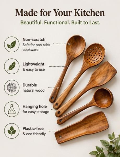 Wooden Kitchen Utensil Set | Wooden Cooking Tools | Rustic Spoon Set | Eco Friendly Kitchen Accessories | Wooden Spoon Set | UK seller.