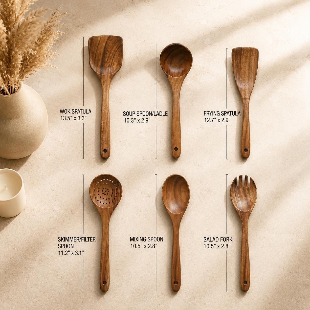 Wooden spatula- 7 Piece|Teak Wood Kitchen Utensil Set | Non-Stick Cookware.