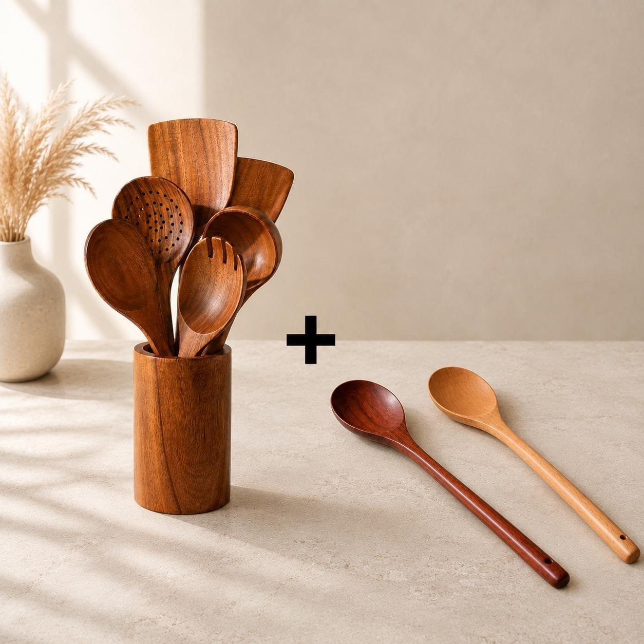 Wooden spatula- 7 Piece|Teak Wood Kitchen Utensil Set | Non-Stick Cookware.